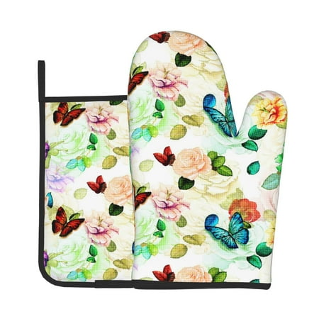 

KLL Floral Vintage Pattern Oven Mitts and Pot Holders 2pcs Sets for Kitchen Oven Mitt Heat Resistant 536°F Oven Gloves for Kitchen Cooking and Baking