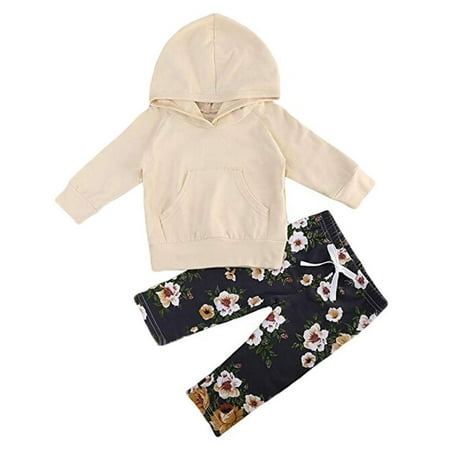 Newborn Baby Girl 2Pcs Clothes Set Long Sleeve Hoodie Sweatshirt Floral Pants Outfit