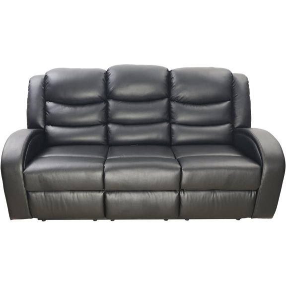 Manual Black Faux Synthetic Leather Sofa Living Room 3 seats Sofa