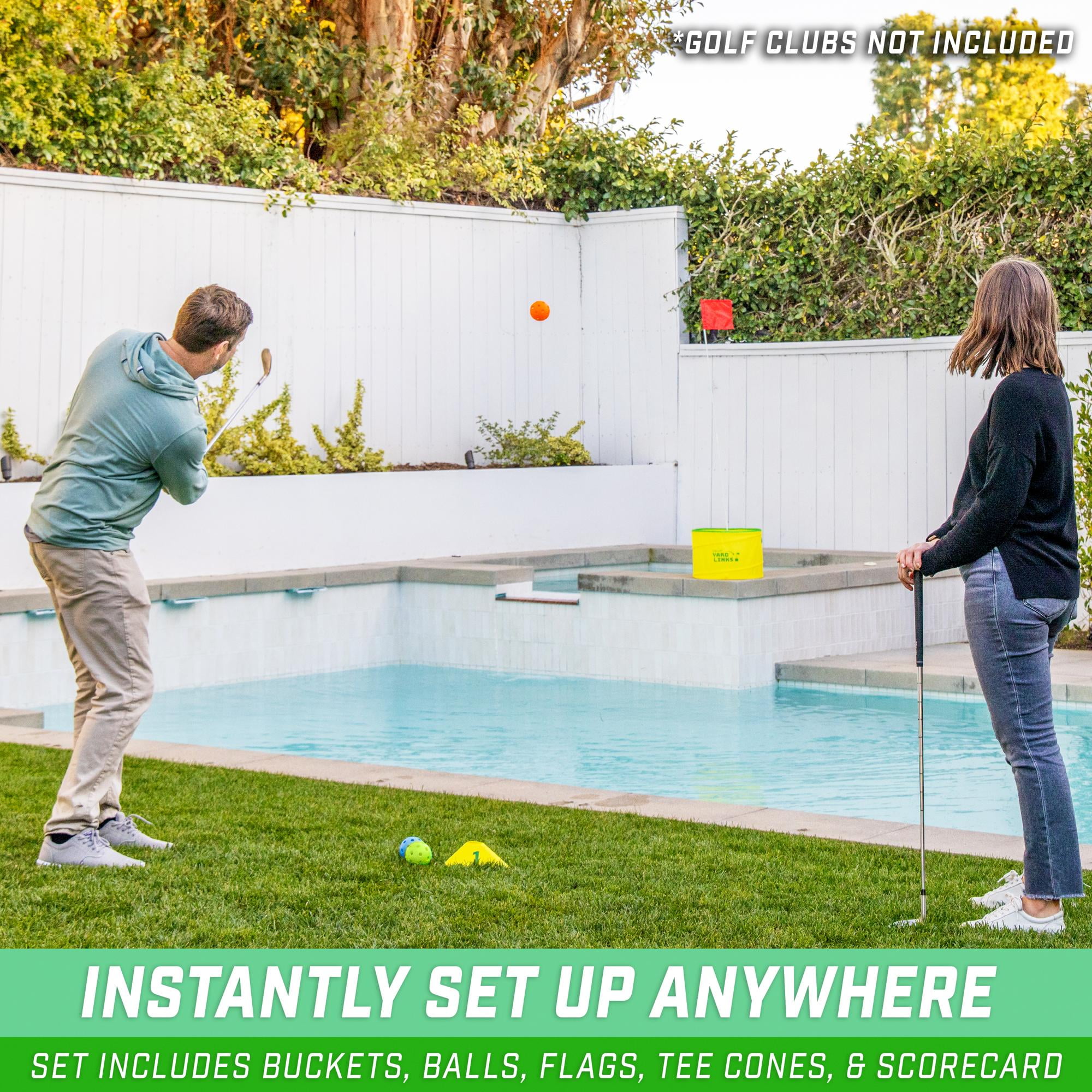 GoSports Yard Links Golf Game with 3 Buckets, Tee Markers and 4 Balls