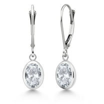 Gem Stone King 925 Sterling Silver White Topaz Drop Dangle Leverback Earrings for Women (3.00 Cttw, Gemstone November Birthstone, Oval 8X6MM)