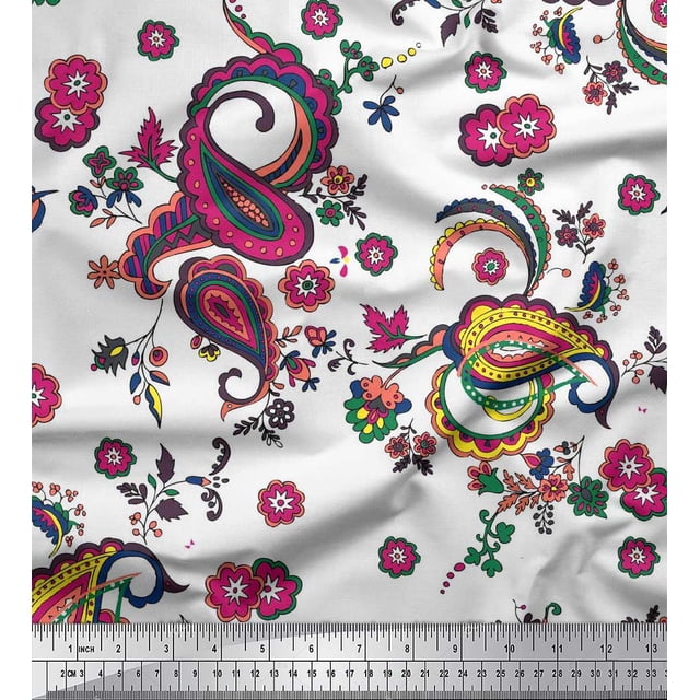 Soimoi Cotton Poplin Fabric Floral & Paisley Print Fabric by the Yard 56 Inch Wide