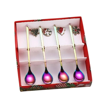 

4 Pieces Cute Christmas Coffee Spoon Party Table Decorations Espresso Spoons Ice Coloful
