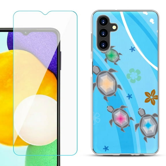 Slim-Fit TPU Fashion Phone Case for Samsung Galaxy A13 5G, with Tempered Glass Screen Protector, by OneToughShield ® - Happy Turtle