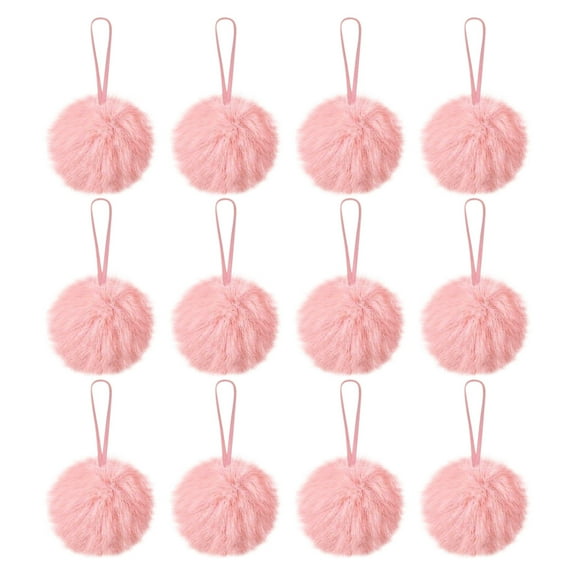 CuiLiyq 12 Pcs Furry Christmas Balls Ornaments, 2.36" Pink Faux Fur Pom Poms Balls, Christmas Tree Round Hanging Decoration for Party Supplies Holiday office Fireplace Mantel Home Wall Decor