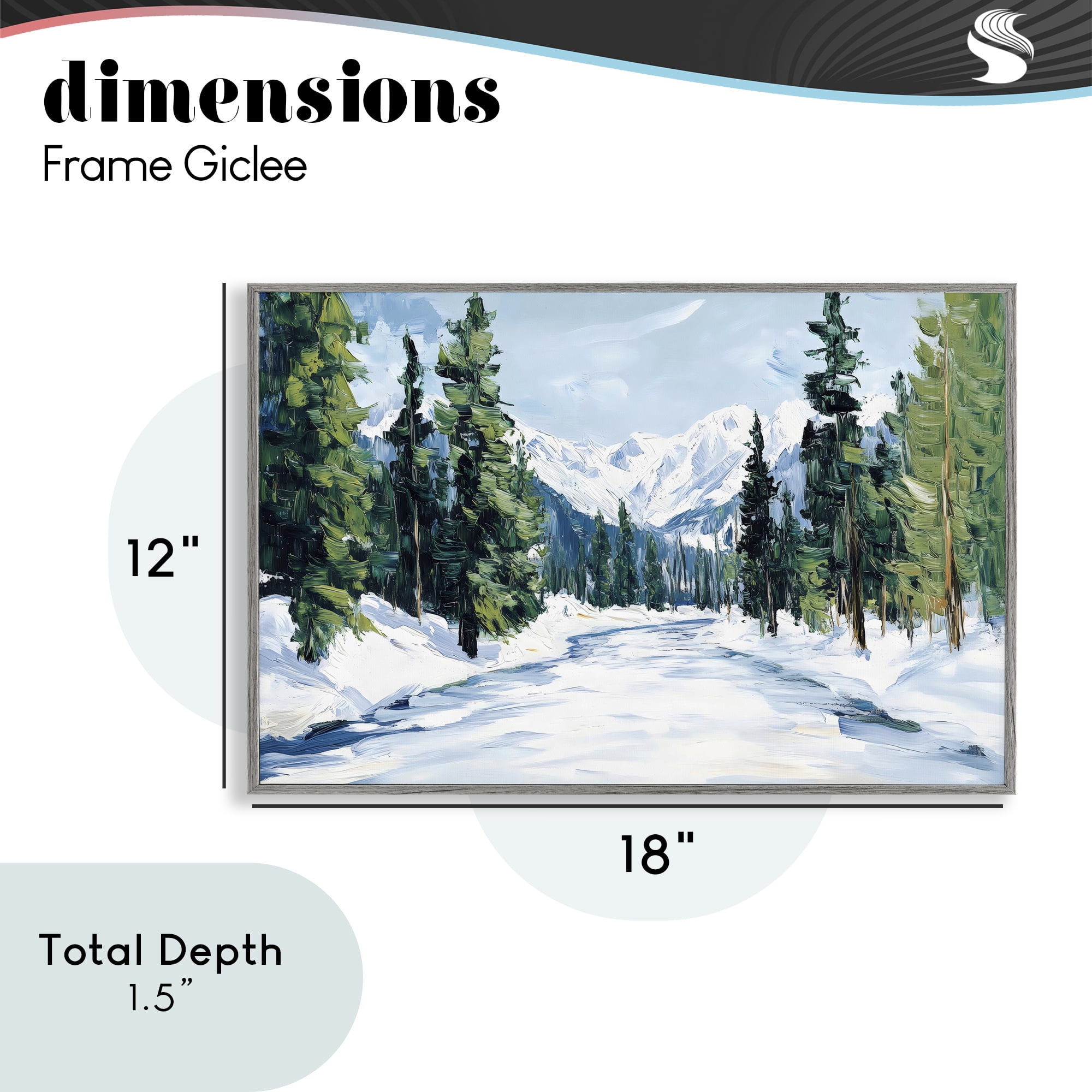 Snowy Tall Tree Pass Gray Framed Giclee Art, design by Petal Prints Design