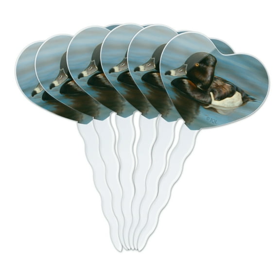 Ring-Necked Duck Heart Love Cupcake Picks Toppers Decoration Set of 6