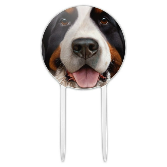 Acrylic Bernese Mountain Dog Face Closeup Cake Topper Party Decoration for Wedding Anniversary Birthday Graduation