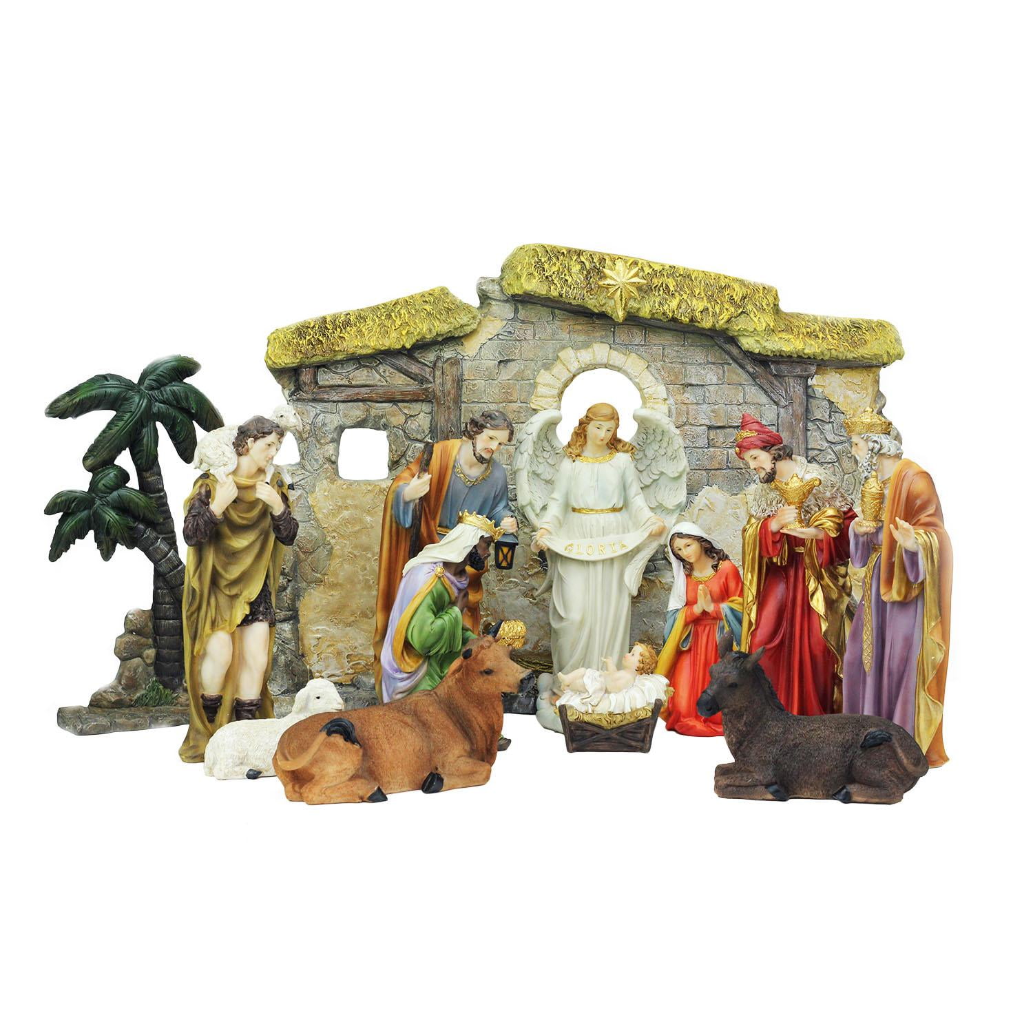 13Piece MultiColor Traditional Religious Christmas Nativity Set with