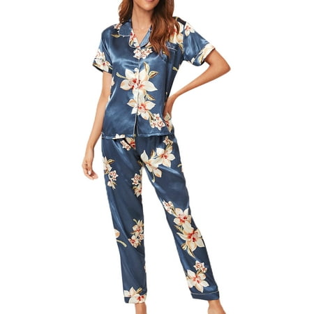 

Glonme Women Short Sleeve Casual Pyjama Lounge Home Clothes Lapel Neck Homewear Pjs Pajamas Set