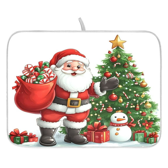 Ryvnso Christmas Santa Claus2 Dish Drying Mat for Kitchen Countertop 16x18 Small Dish Pad Drainer Rack Dish Sink Mats