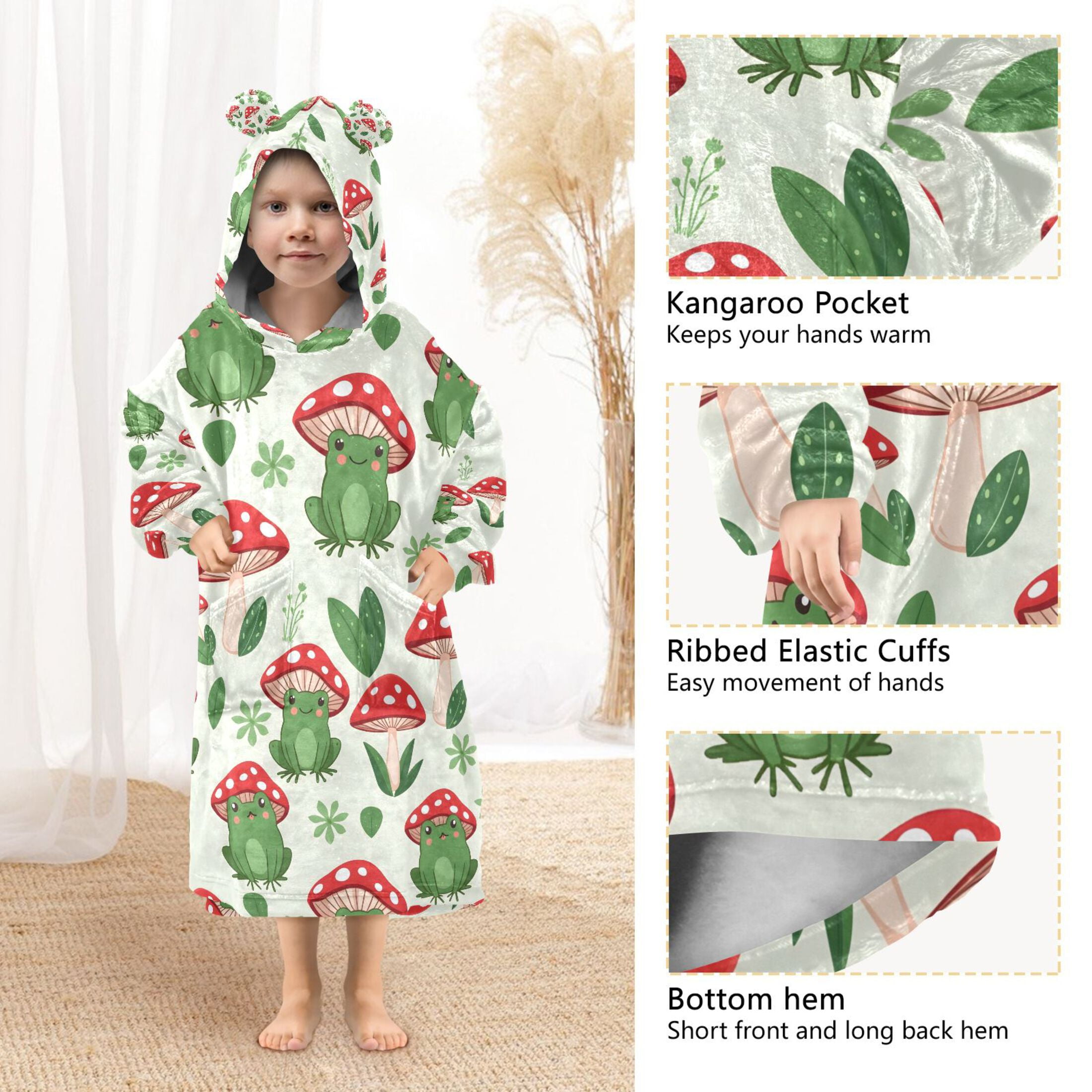 joogoo Blanket Hoodie for Frog with Mushroom Oversize Sweatshirt 3-14 YR L