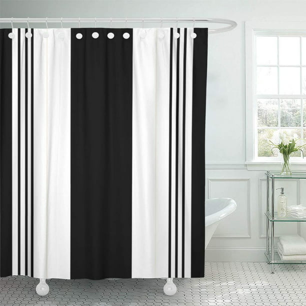 Shower Curtain 60x72 Inch, Black And White Horizontal Striped Shower Curtain