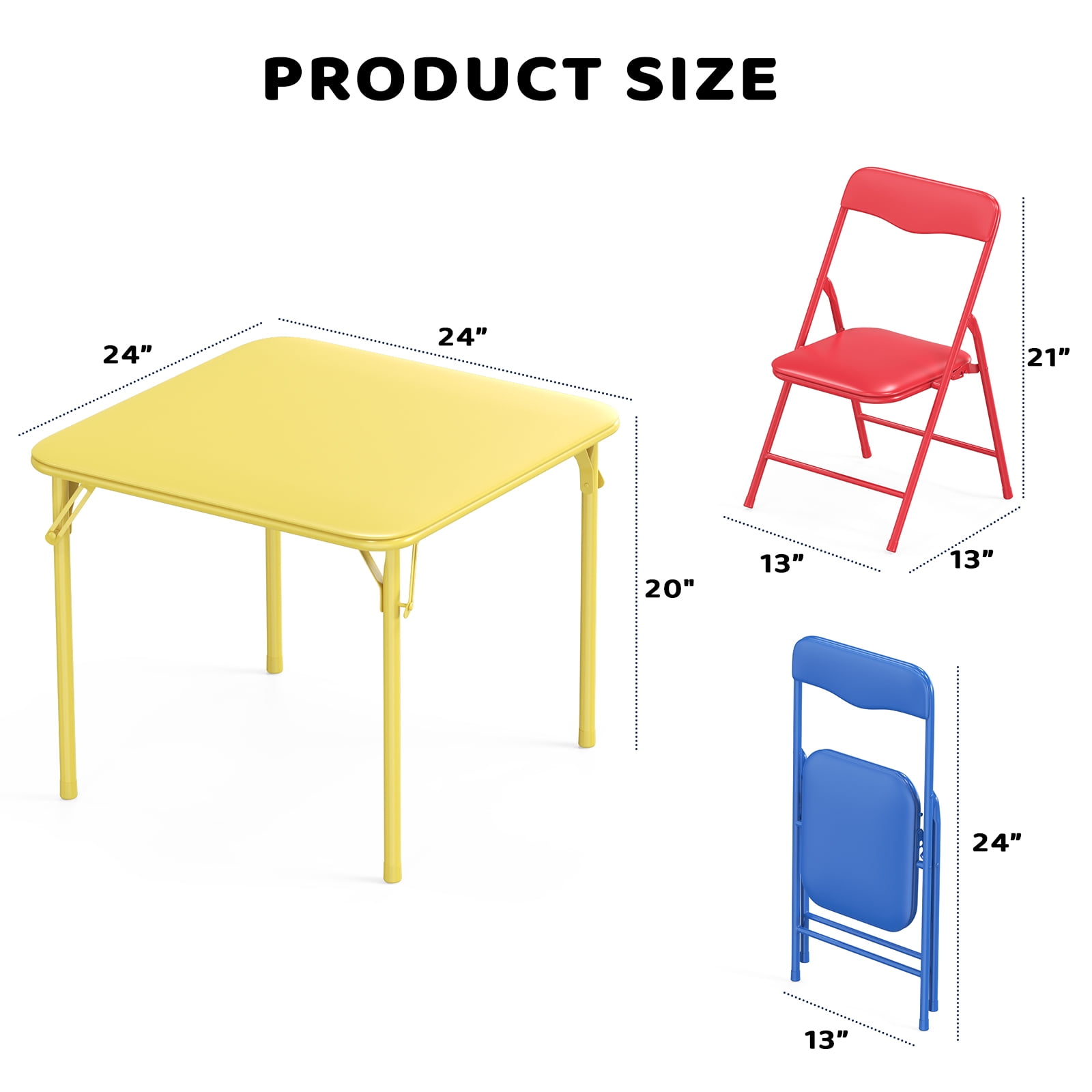 Matladin 5-Piece Kids Table and Chairs Set, Metal Frame Children's Activity Set with Easy-Fold Design, Kids Folding Table and Chairs, Multicolour