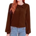 thumbnail image 2 of Diconna Women's Long Sleeve Button Cardigan Sweater Lapel Cable Knit Short Sweater Jacket, 2 of 6