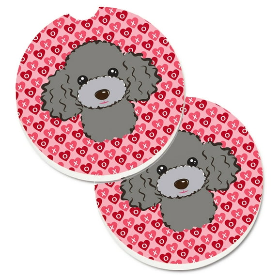 Silver Gray Poodle Set of 2 Cup Holder Car Coasters