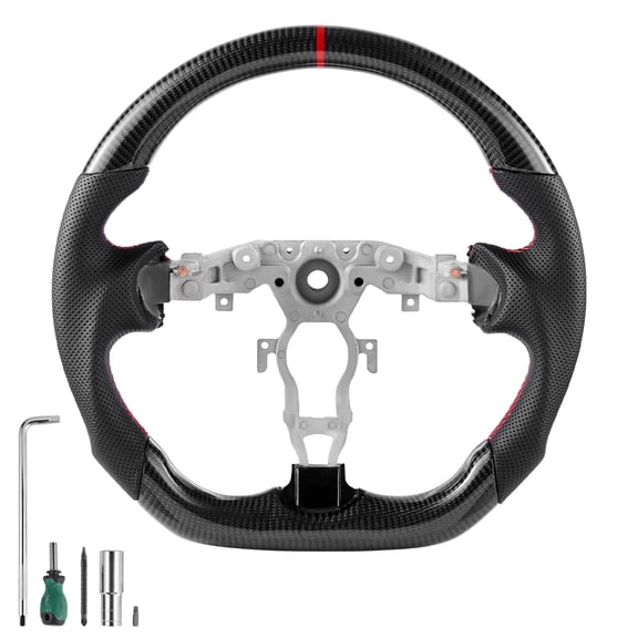 VEVOR Steering Wheel for 2008-2020 Nissan 370Z, Carbon Fiber Steering Wheel D-Shaped Flat-Bottom, Leather Grip with Non-Slip Texture & Precise Stitching,Accessories Replacement for Nissan 370Z, Black