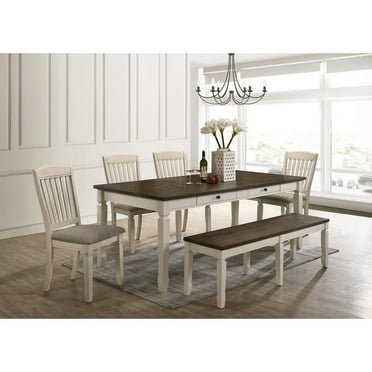 ACME Fedele Wooden Bench with Tapered Legs in Weathered Oak and Cream