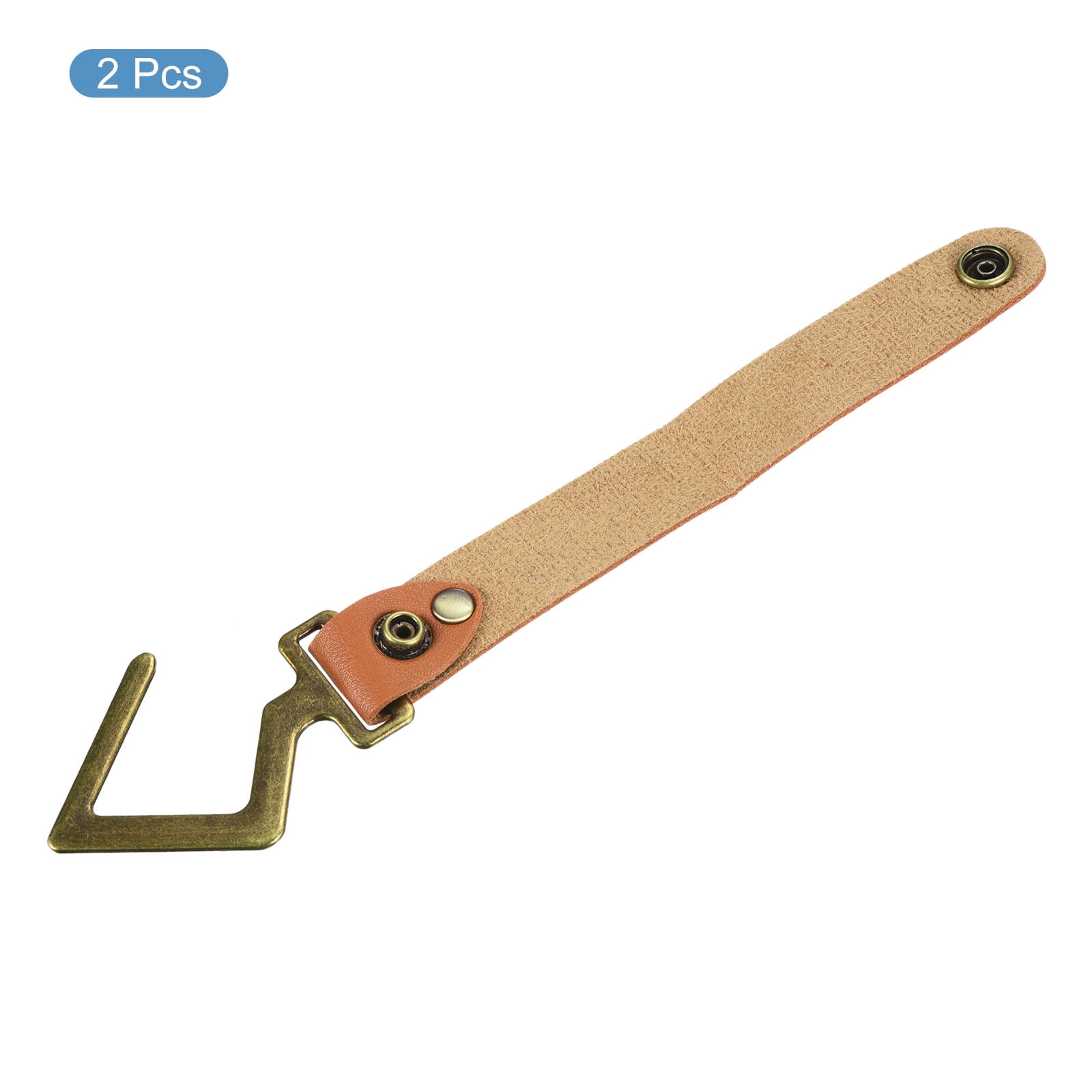 Unique Bargains PU Leather S Shelf Hooks Camping Hook Metal Outdoor Accessories Brown