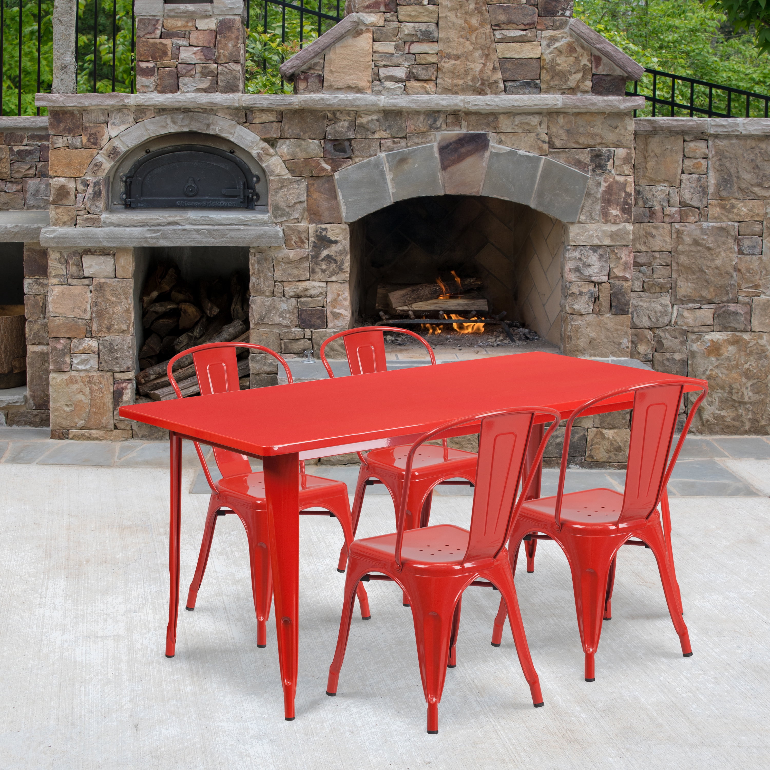 Emma + Oliver Commercial Grade Rectangular Red Metal IndoorOutdoor