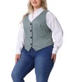 thumbnail image 4 of Agnes Orinda Plus Size Vest for Women Two Piece Plaid Sleeveless Button Vests with Pockets 3X Brown/Blue Green, 4 of 6