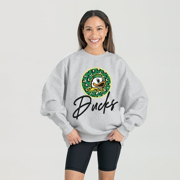 Women's Gameday Couture Ash Oregon Ducks Premium Fleece Pullover Sweatshirt