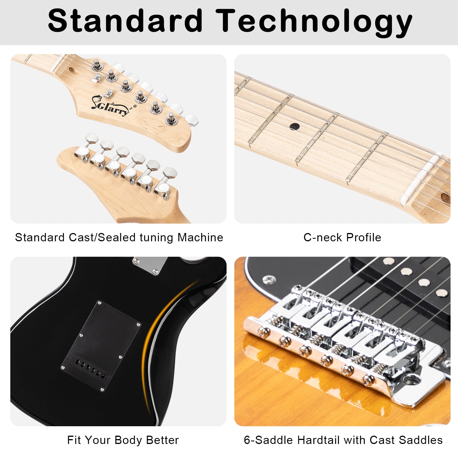 Glarry 6 Strings Right Hand Electric Guitar Package for Beginner with Amp, Brown