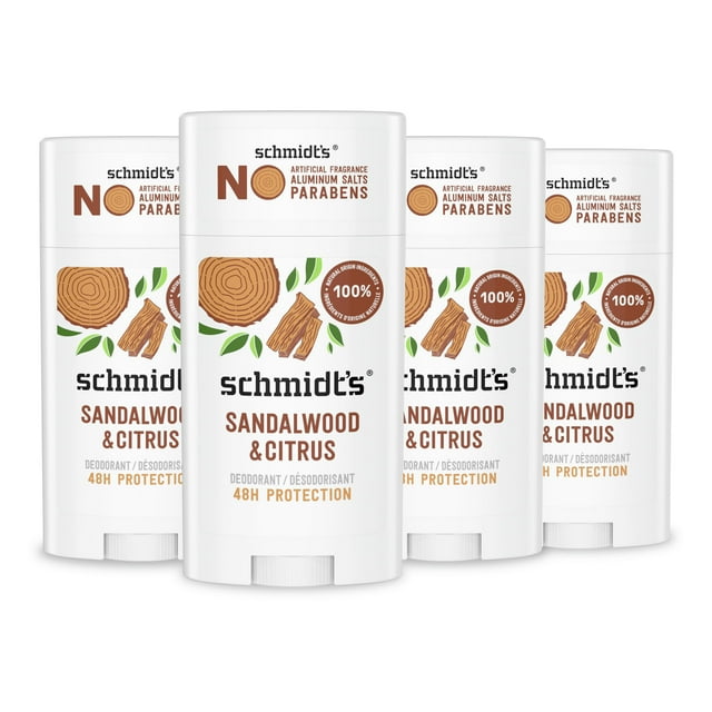 Desodorante Schmidt's Sandalwood & Citrus, 75 ml, 4 unidades