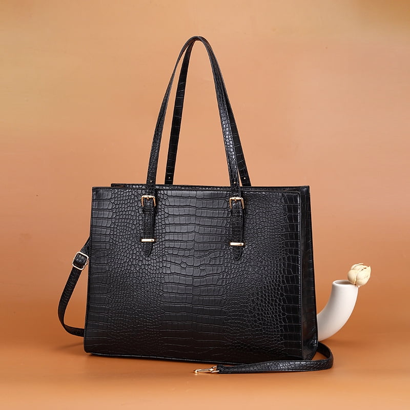LAATIKUI Laptop Bag for Women PU Tote Bag Crocodile Lightweight Business Office Handbag Work Bag Waterproof Shoulder Briefcase