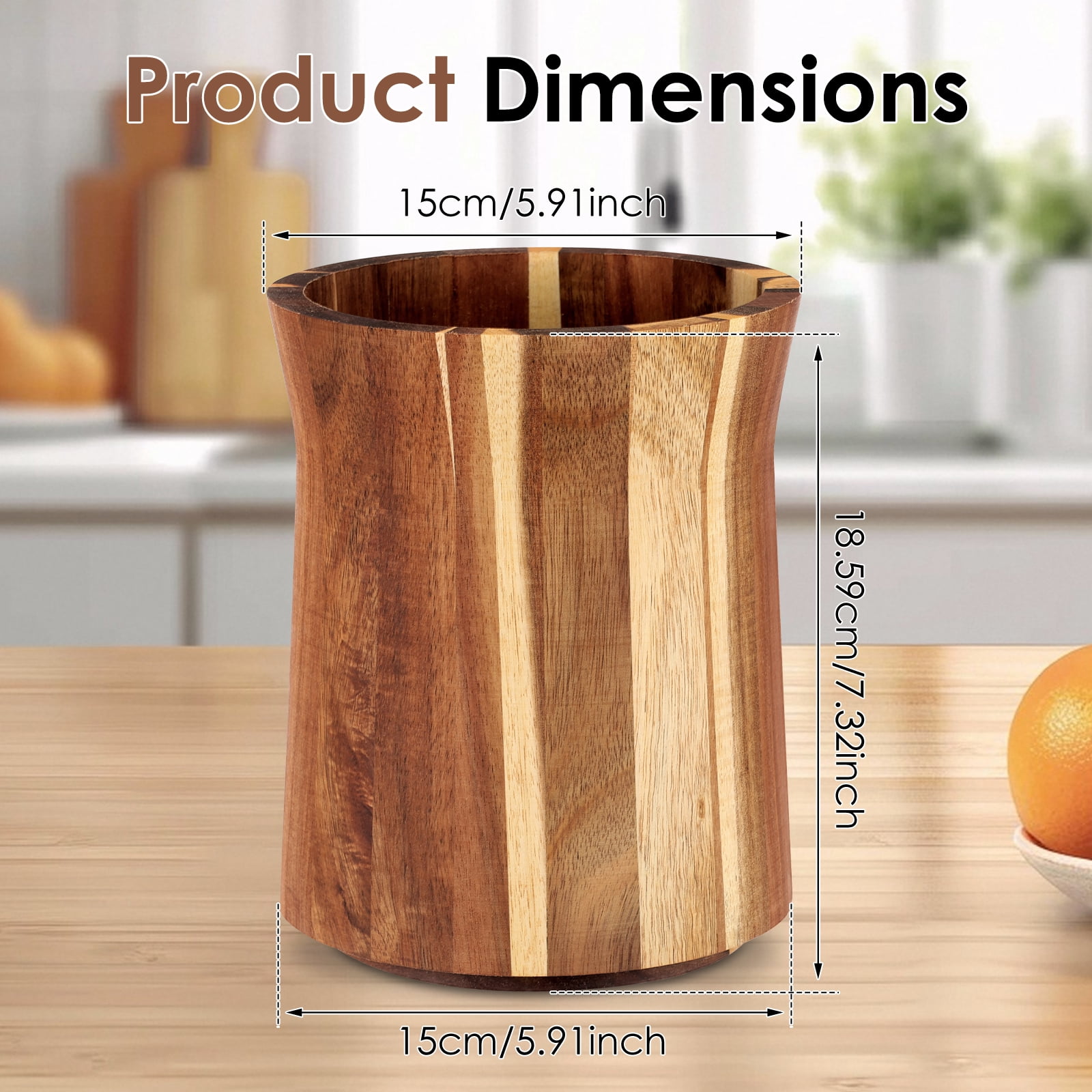 NUAHRHY 7.44" Utensil Holder, 360° Rotating Cooking Utensil Crock for Countertop, Acacia Wood Cooking Tool Organizer for Kitchen Counter Spatula Storage, Natural Kitchen Decor