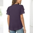 thumbnail image 6 of Lenpel Summer Tops for Women Chiffon Ruffle Puff Short Sleeve V Neck Tunic T Shirts Dressy Casual Blouses, 6 of 7