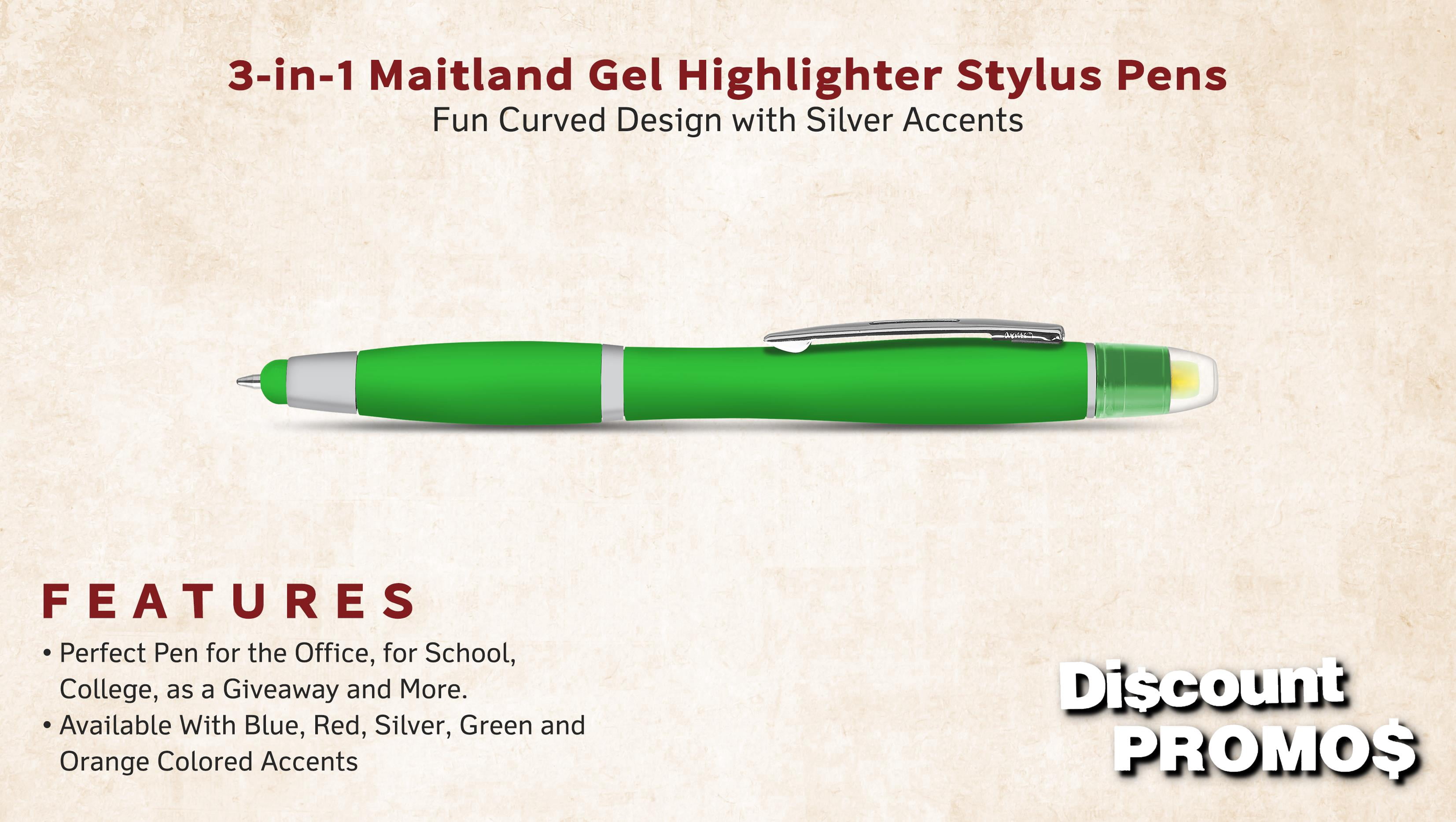 10 Maitland Gel Highlighter Stylus Pens Pack - Ballpoint, Black Ink - Green