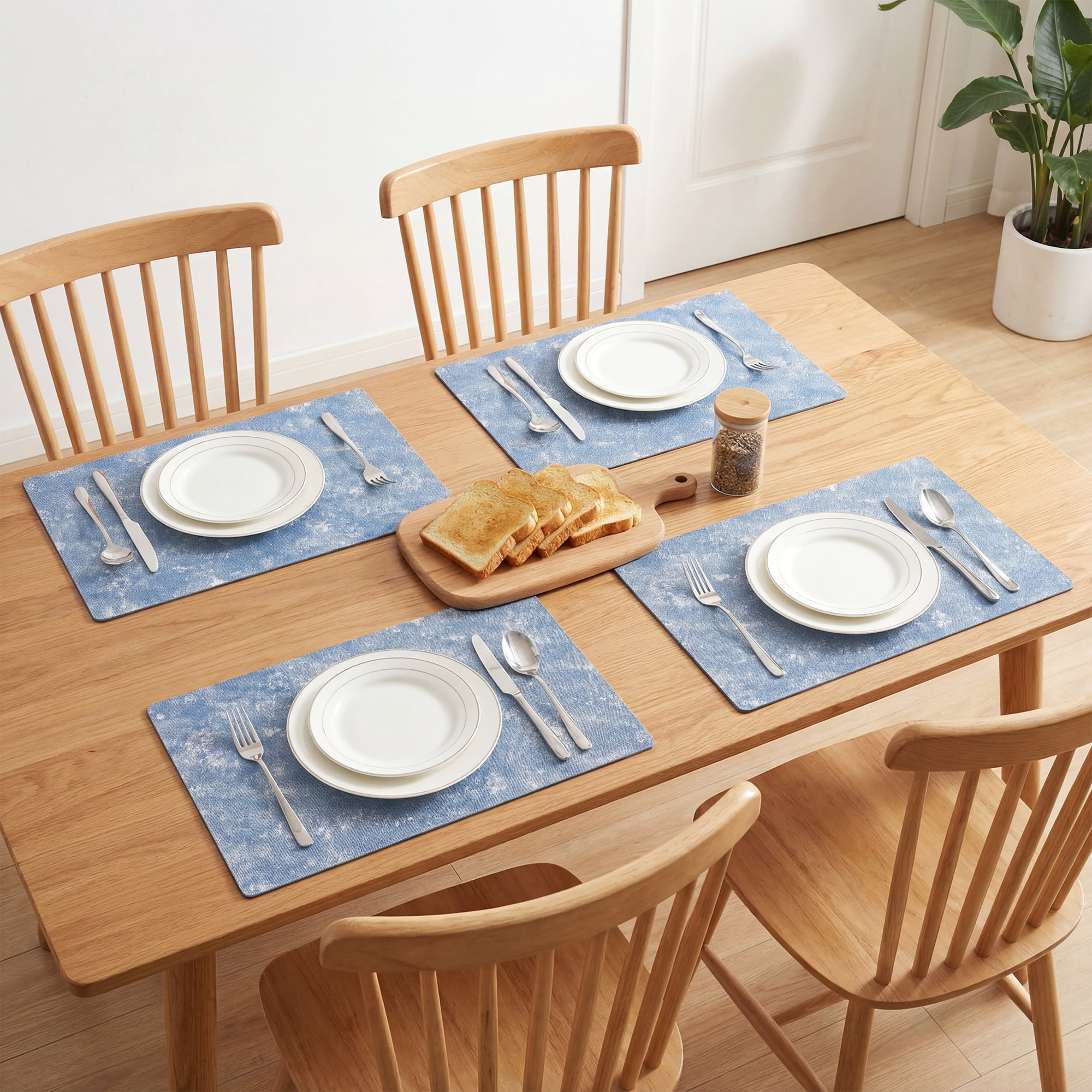 Unique Bargains Rectangle 6Pcs Faux Leather Washable Table Mats Light Blue 17.7x11.8inch