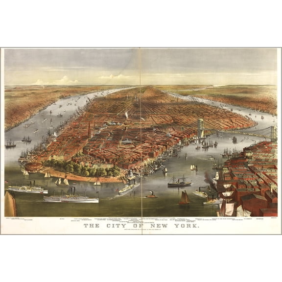 24"x36" Gallery Poster, map of city of New York 1870 by currier & ives