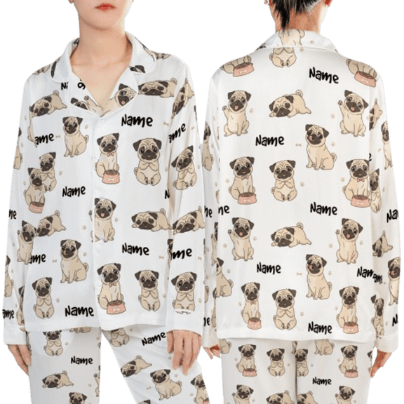 Lotusprinthandmade Personalized Pug Dog All-over Print Matching Pajamas Set S, Multicolor