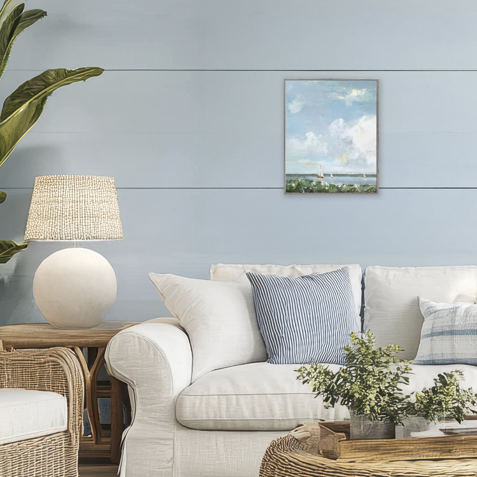 Stupell Industries Seaside Sailing Under Clouds Gray Framed Giclee Art, design by Sally Swatland