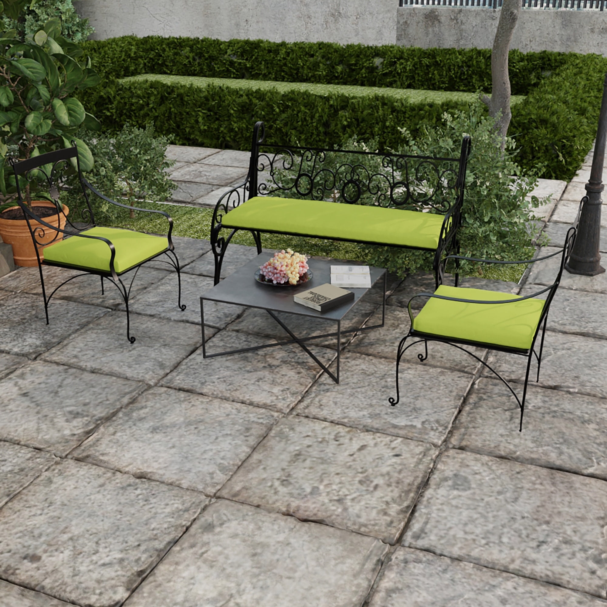 Jordan Manufacturing 48" x 18" Veranda Citrus Green Solid Rectangular Outdoor Settee Swing Bench Cushion with Ties