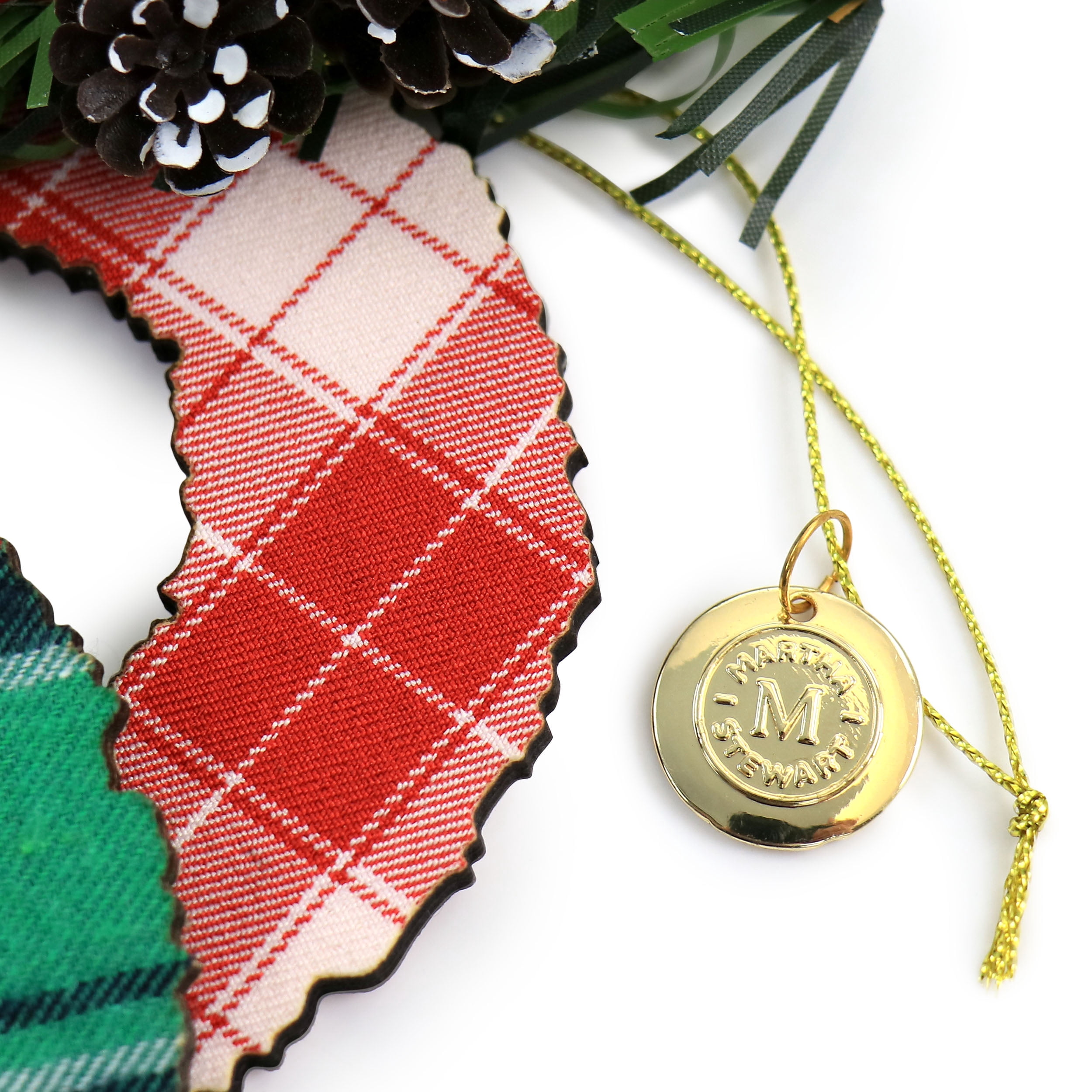 Martha Stewart Holiday Wreath Ornament 4 Piece Set in Red and Green