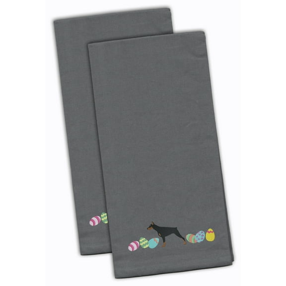 Doberman Pinscher Easter Gray Embroidered Towel Set of 2