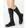 thumbnail image 6 of BLISSFUL STEP Women's Boots Lace-Up Knee High Round Toe Flat Faux Leather Combat Boots Black 7, 6 of 6