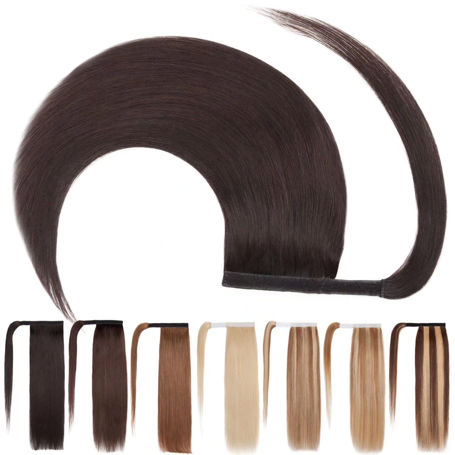 Benehair Wrap Around Ponytail Human Hair Extensions Silky Straight Ponytail Extension With Comb Clip in Human Hair for Women #1b Off Blach 14inch/80g