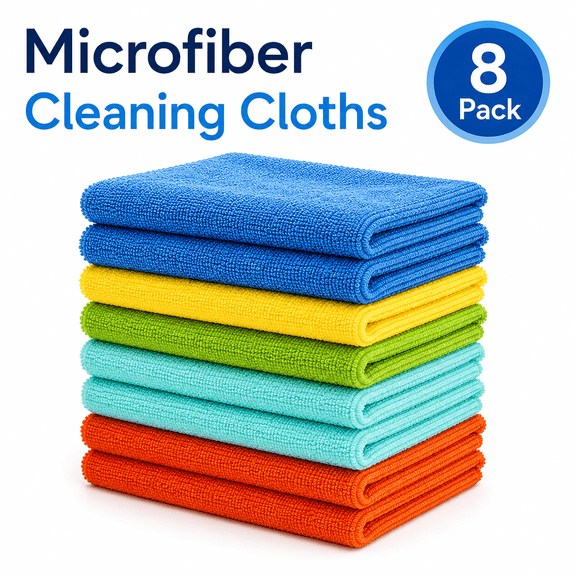 TAVENE Microfiber Cleaning Cloth, 8PK, All Purpose Microfiber Towels, Absorbent Cleaning Rags Kitchen Towels, Lint Free Dusting Cloth for House, Kitchen, Car, Window, 12"×12"