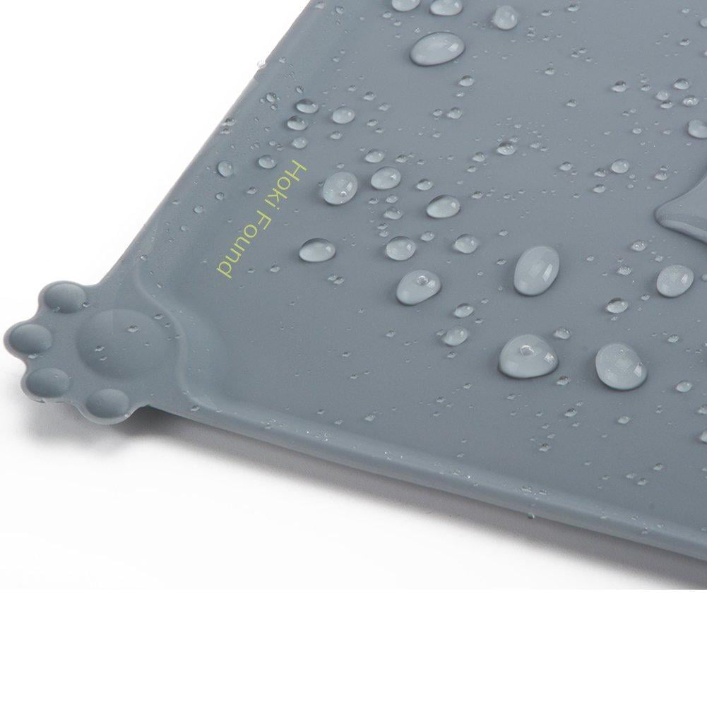 Ogquaton Silicone Pet Feeding Mat Dog Cat Placemat Bowl Mat Tray with Raised Edge Grey Waterproof Non Slip Non Spills Pet Feeder Pad