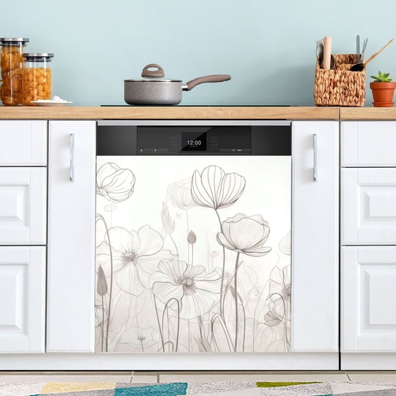 Flowers Print Dishwasher Magnet Cover Reuseable Refrigerator Magnet Cover Decal Fridge Microwave Stickers Hoilday Party Decor 23 x 26 Inch