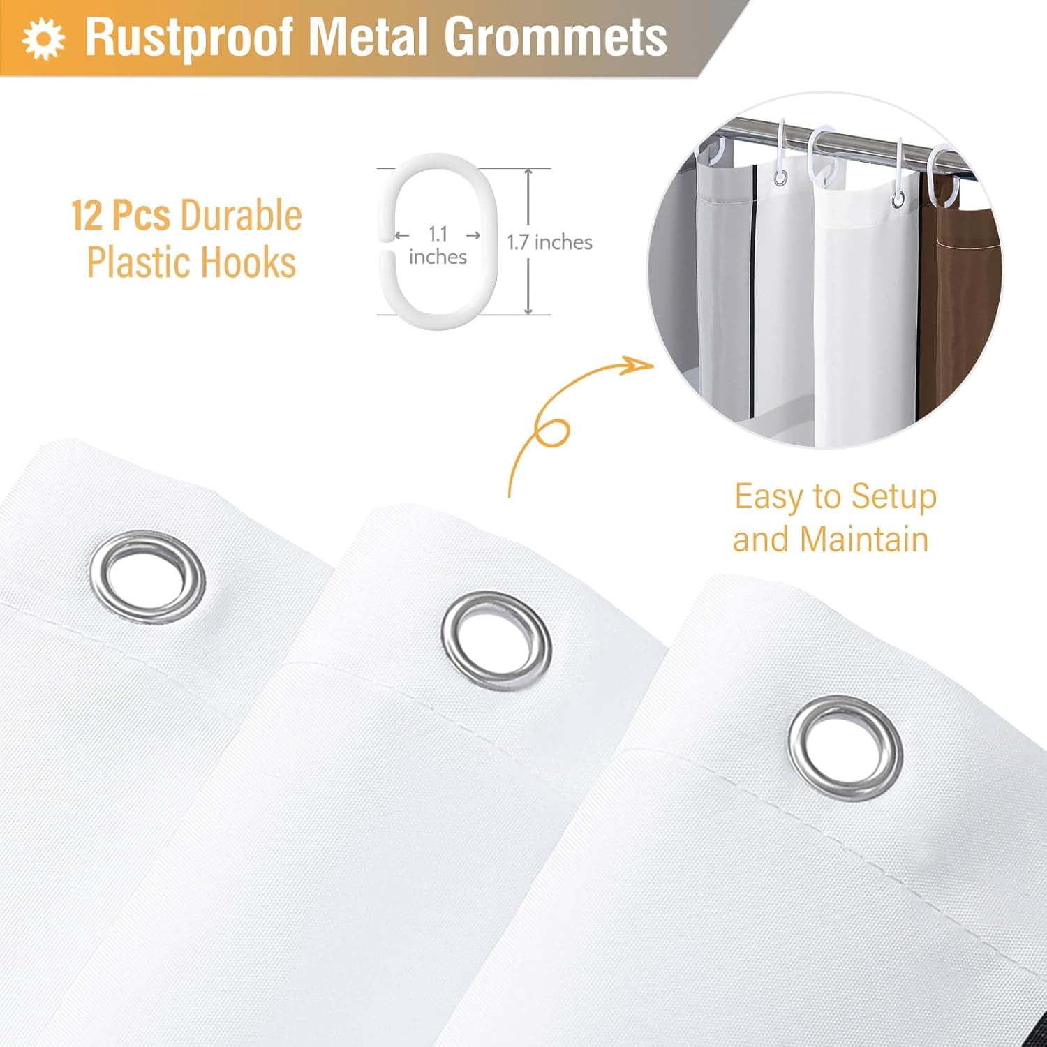 Brown Fabric Shower Curtain - Geometric Shower Curtain Set with 12 Plastic Hooks, Water Repellent, Machine Washable, Modern Decorative Polyester Cloth Shower Curtains for Bathroom - 72x72
