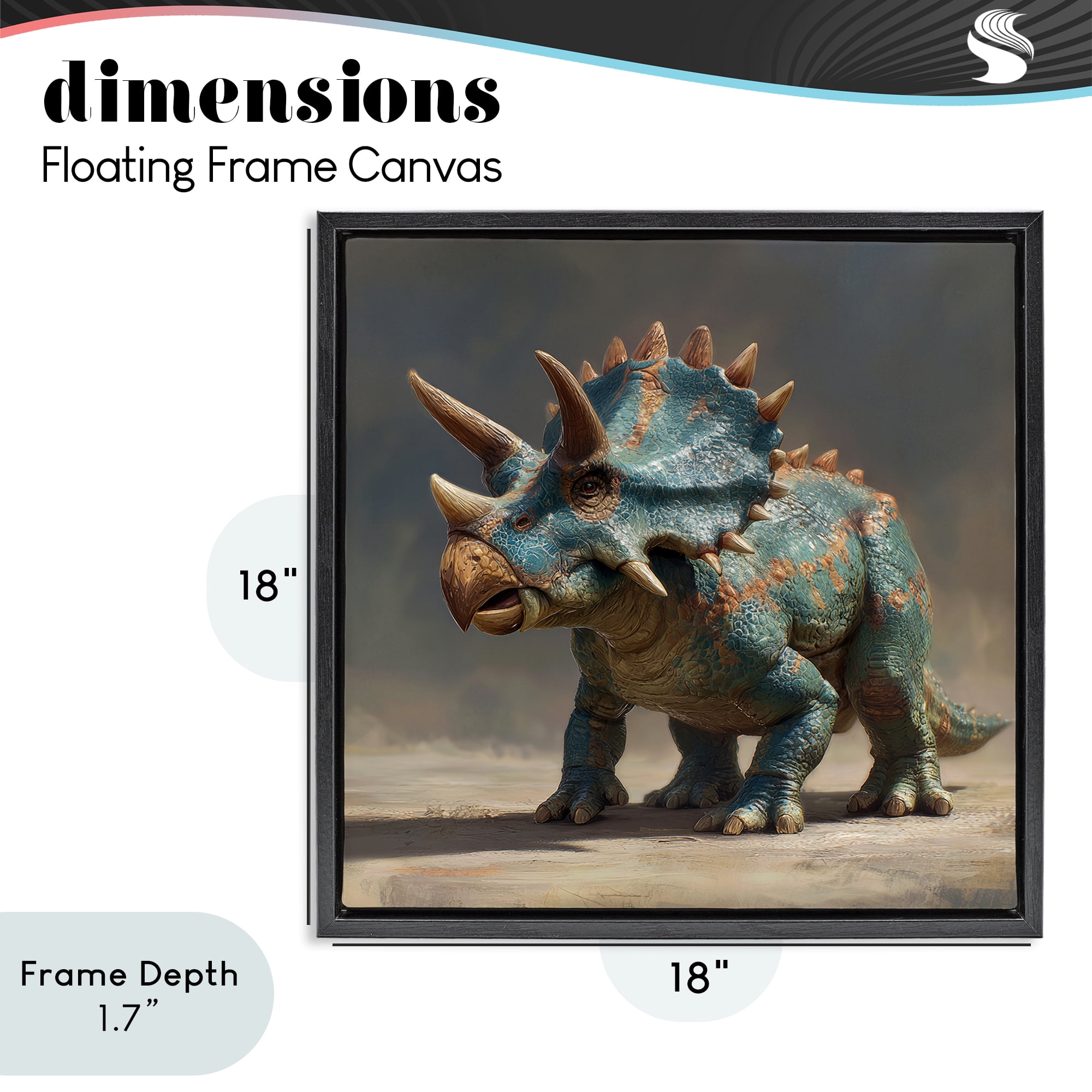 Stupell Industries Horned Triceratops at Sunrise Black Framed Floater Canvas Wall Art, design by Wumples