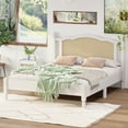 thumbnail image 2 of SESSLIFE Platform Bed Frame, Wood Modern Queen Size Bed with Natural Rattan Headboard, Vintage Queen Bed Frame with Slat Support, No Box Spring Needed, White, 2 of 10