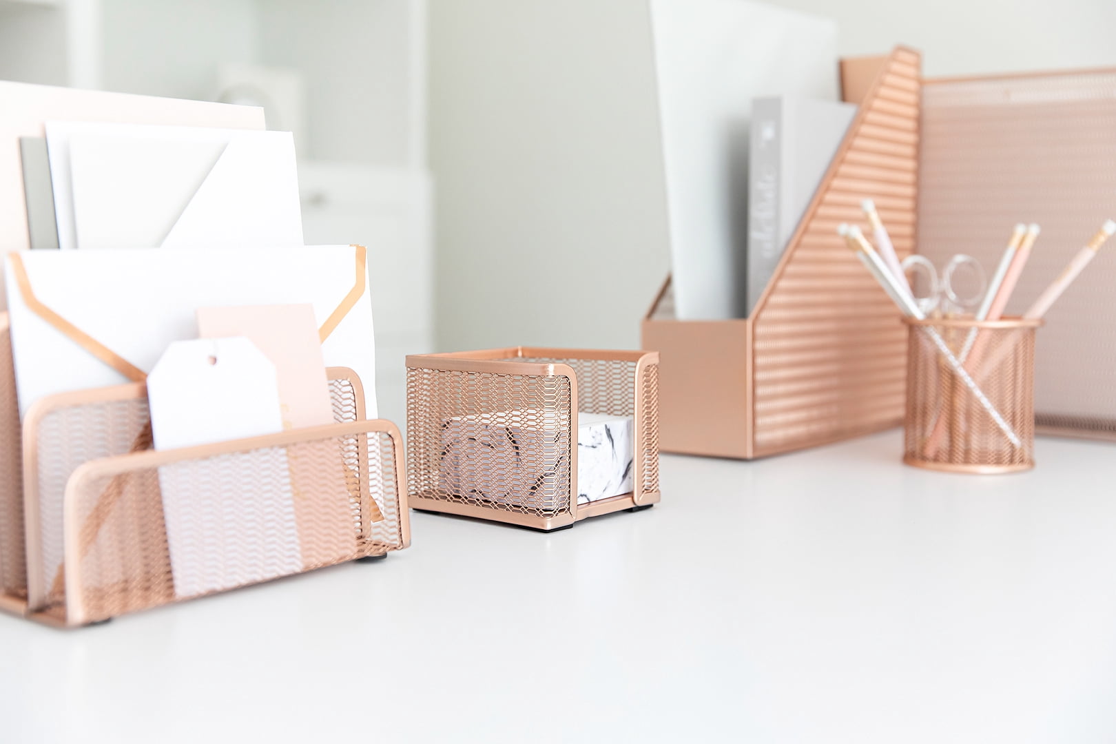 Monte 5 Piece Rose Gold Desk Organizer Set with Desktop Hanging File Organizer