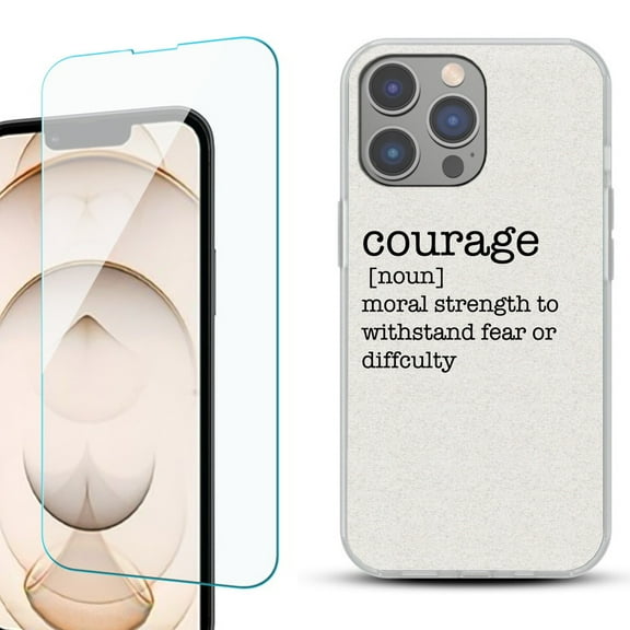 OneToughShield ® for iPhone 15 Pro Max Shockproof Fashion Phone Case, with Tempered Glass Screen Protector - Dictionary/Courage