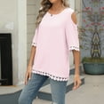thumbnail image 6 of OSOLU Solid Color Women Tops Puff Short Sleeve Shirts Pleated T-Shirt Tee Tops Dressy Casual Business Trendy Summer Tunic Blouse, 6 of 8
